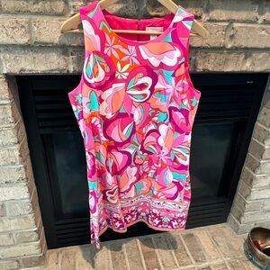 London Times Vibrant Pink Floral Sleeveless Shift Dress